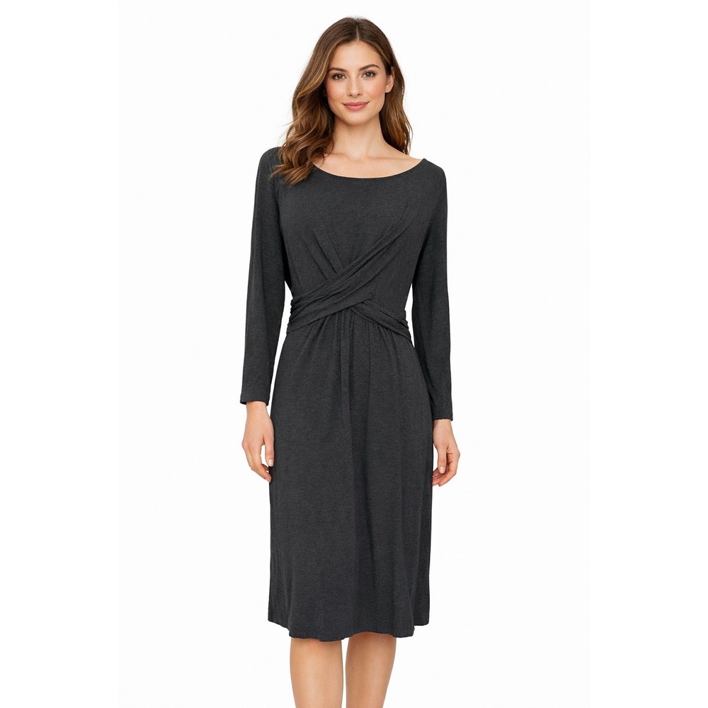 Boden Gray Long Sleeve Twist Front Jersey‎ Midi Dress Size US 8R